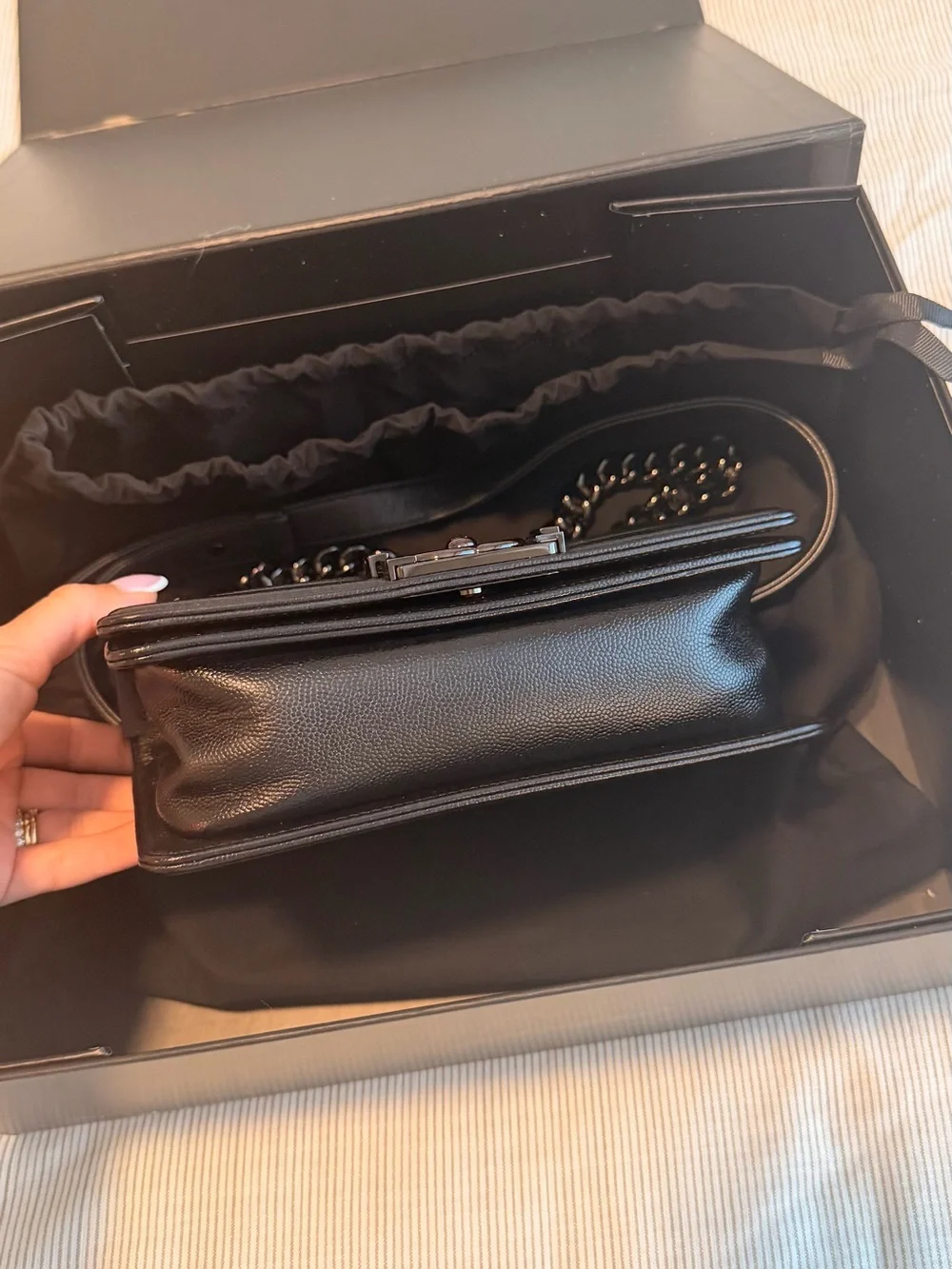 CHANEL SO Black Caviar Leather SMALL Boy Bag